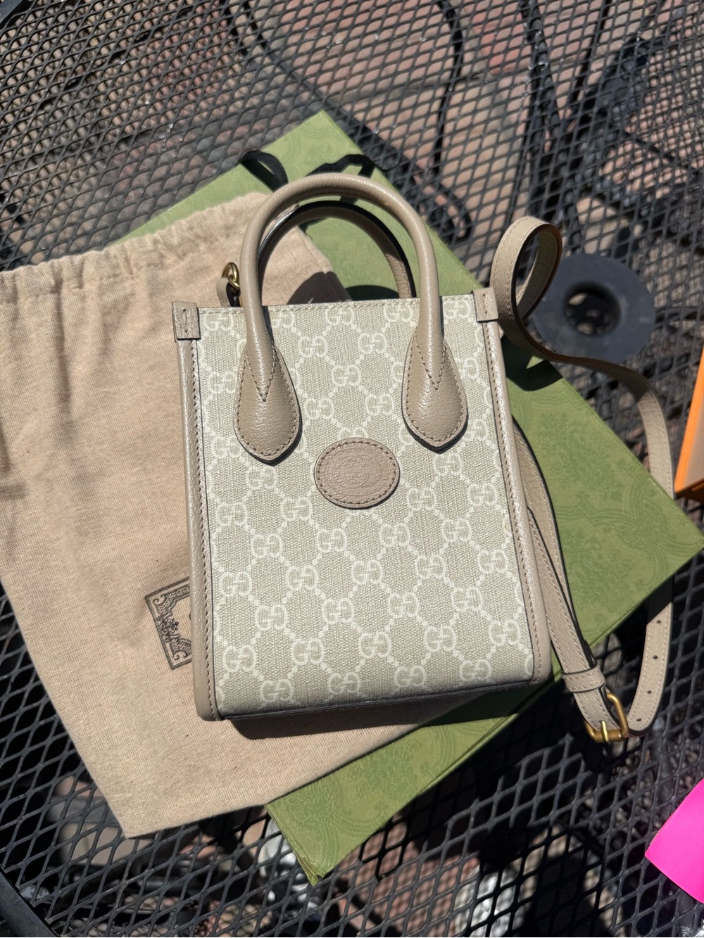 Gucci Mini GG Supreme Tote in Beige and Taupe